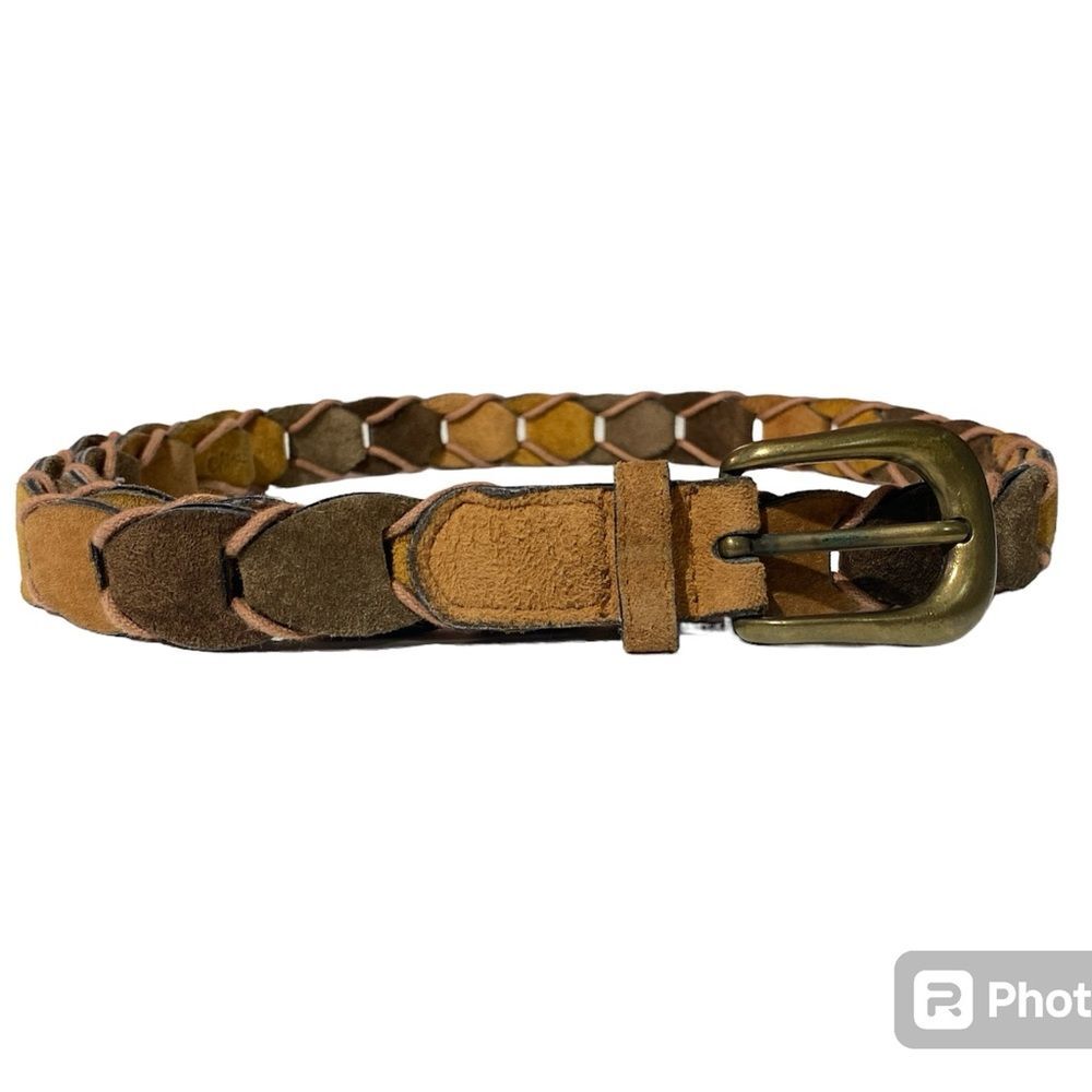 Vintage Woven Leather Belt Brown Tan Earthy Neutral Chain Link Women's Belt